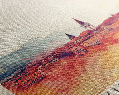 Villach Austria Travel Poster Framed Canvas Print, Watercolor Painting, Scenic Wall Art, Home Decor, Austrian Landscape, Alpine Art