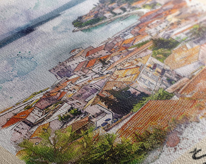 Picturesque Acharnes Greece Coastal Village, Framed Canvas Print, Living Room Art, Mediterranean Style, Home Decoration