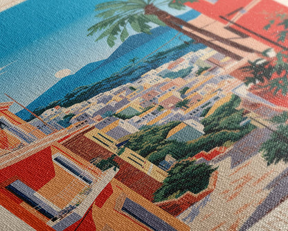 A Coruna Spain Travel Poster Framed Canvas Print, Midcentury Modern Art, Pop Art Home Decor, Scenic View Art, Vacation Gift, Living Room Wall Art, Cultural Print