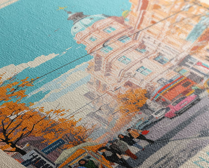 Brăila Romania Travel Poster Framed Canvas Print, Midcentury Modern Art, Pop Art Wall Decor, Home Decor, Vacation Gift, Living Room Art