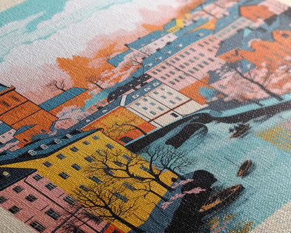 Gävle Sweden Travel Poster Framed Canvas Print, Midcentury Modern Art, Pop Art Wall Decor, Scenic Wall Art, Bedroom Decoration