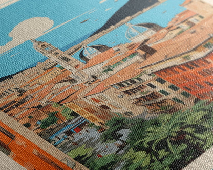 Genoa Italy Travel Poster Framed Canvas Print, Midcentury Modern Art, Pop Art Wall Decor, Scenic Wall Art, Living Room Decoration, Office Gift