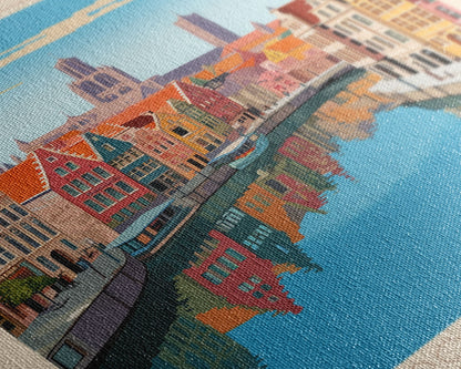 Ghent Belgium Travel Poster Framed Canvas Print, Midcentury Modern Art, Pop Art Wall Decor, Scenic Wall Art, Living Room Decoration, Office Art