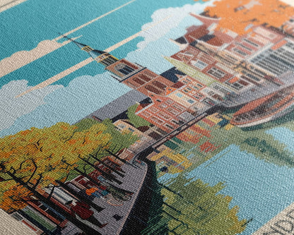 Groningen Netherlands Travel Poster Framed Canvas Print, Midcentury Modern Art, Pop Art Wall Decor, Scenic Living Room Art, Bedroom Gift