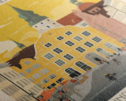 Halle Germany Travel Poster Framed Canvas Print, Midcentury Modern Art, Pop Art Wall Decor, Scenic Living Room Art, Bedroom Decor