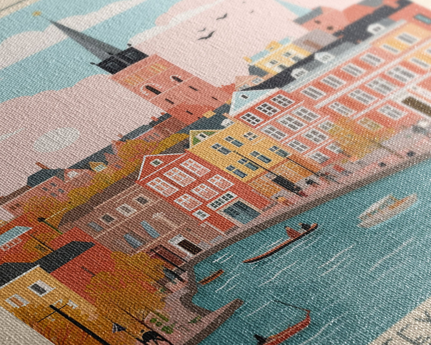 Helsingborg Sweden Travel Poster Framed Canvas Print, Midcentury Modern Art, Pop Art Wall Decor, Scenic Wall Art, Bedroom Decoration, Office Art