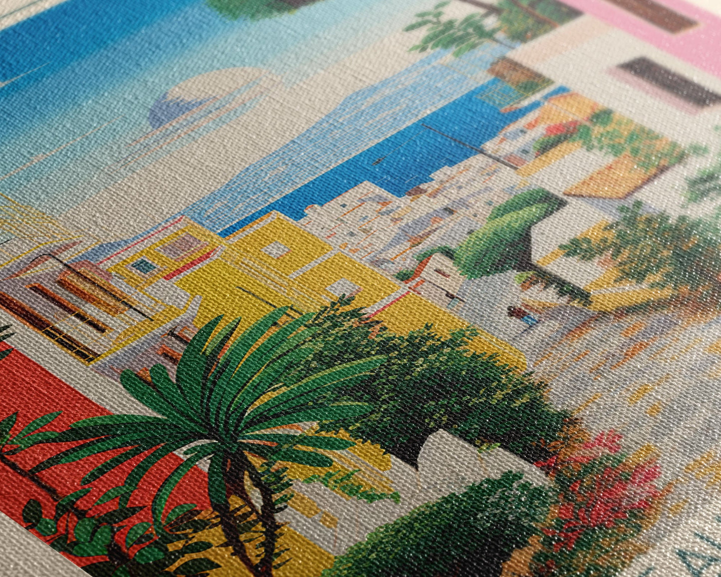 Kallithea Greece Travel Poster Framed Canvas Print, Midcentury Modern Art, Pop Art Wall Decor, Scenic Wall Art, Living Room Decoration, Office Gift