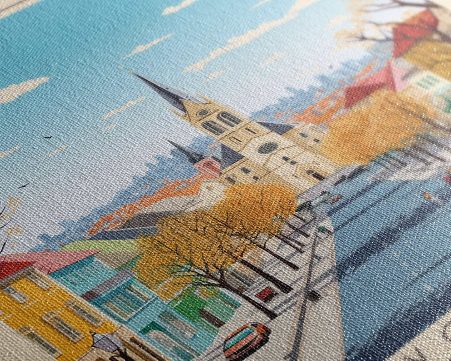 Kaposvár Hungary Travel Poster Framed Canvas Print, Midcentury Modern Art, Pop Art Wall Decor, Scenic Bedroom Art, Office Decoration