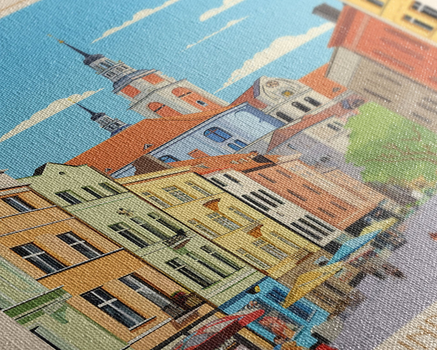 Kielce Poland Travel Poster Framed Canvas Print, Midcentury Modern Art, Pop Art Wall Decor, Scenic Wall Art, Bedroom Decoration