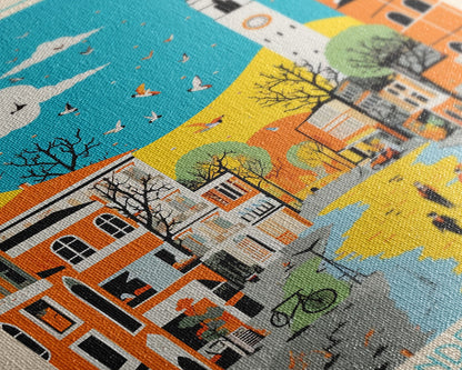 Korolyov Russia Travel Poster Framed Canvas Print, Midcentury Modern Art, Pop Art Wall Decor, Scenic Bedroom Art, Office Decoration