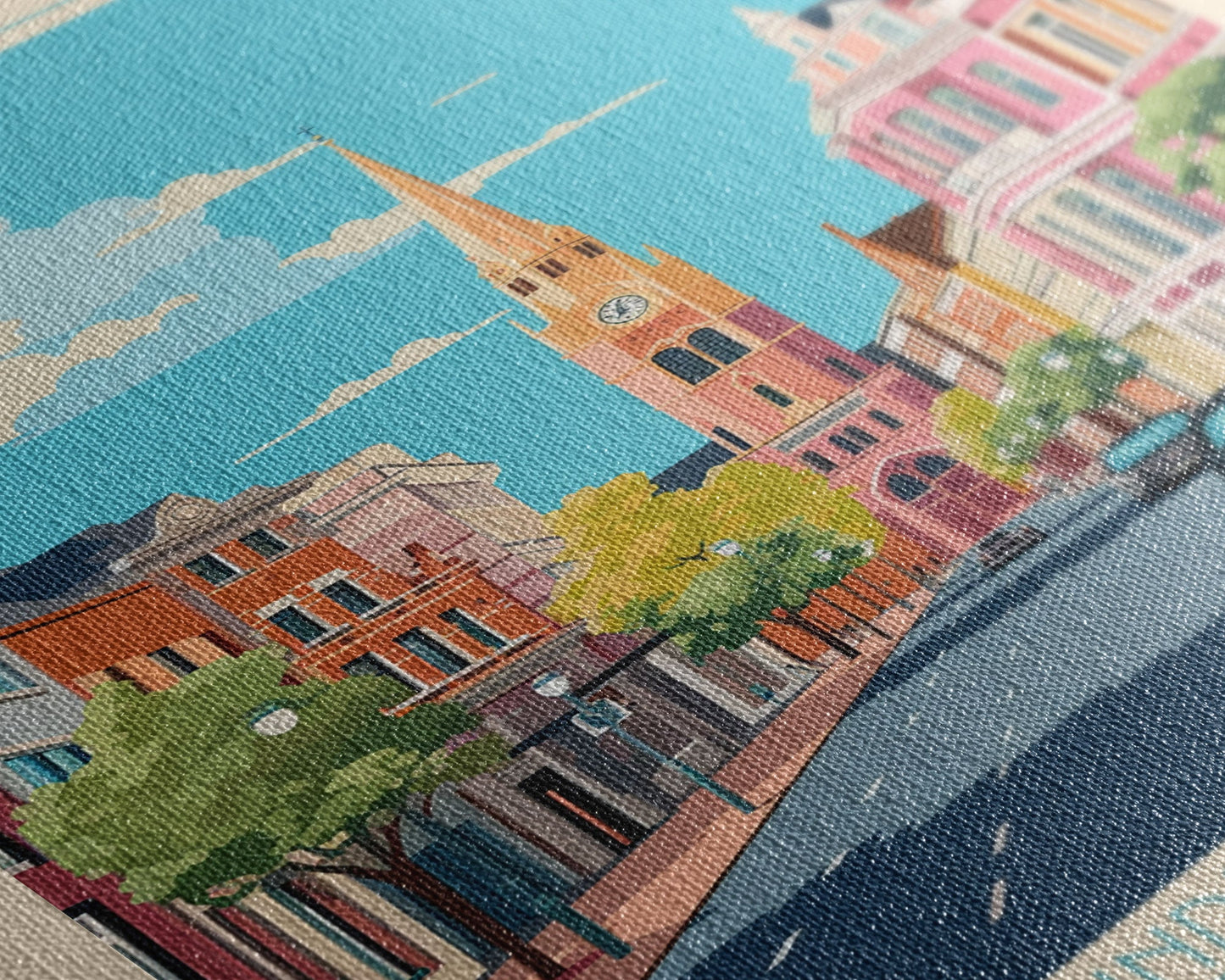 Krefeld Germany Travel Poster Framed Canvas Print, Midcentury Modern Art, Pop Art Wall Decor, Scenic Living Room Art, Bedroom Decor