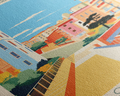 L'Hospitalet de Llobregat Spain Travel Poster Framed Canvas Print, Midcentury Modern Art, Pop Art Wall Decor, Home Decor, Vacation Gift, Office Art