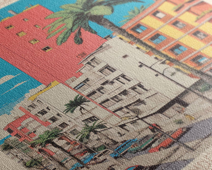 Las Palmas de Gran Canaria Spain Travel Poster Framed Canvas Print, Midcentury Modern Art, Pop Art Wall Decor, Scenic Wall Art, Bedroom Decoration