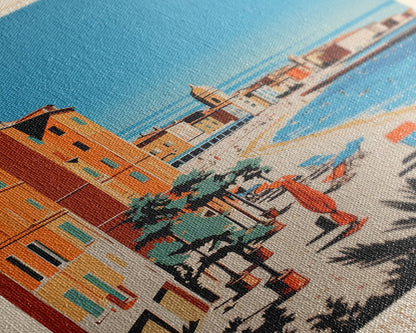 Livorno Italy Travel Poster Framed Canvas Print, Wall Decor, Midcentury Modern Art, Pop Art, Scenic Art for Bedroom and Office