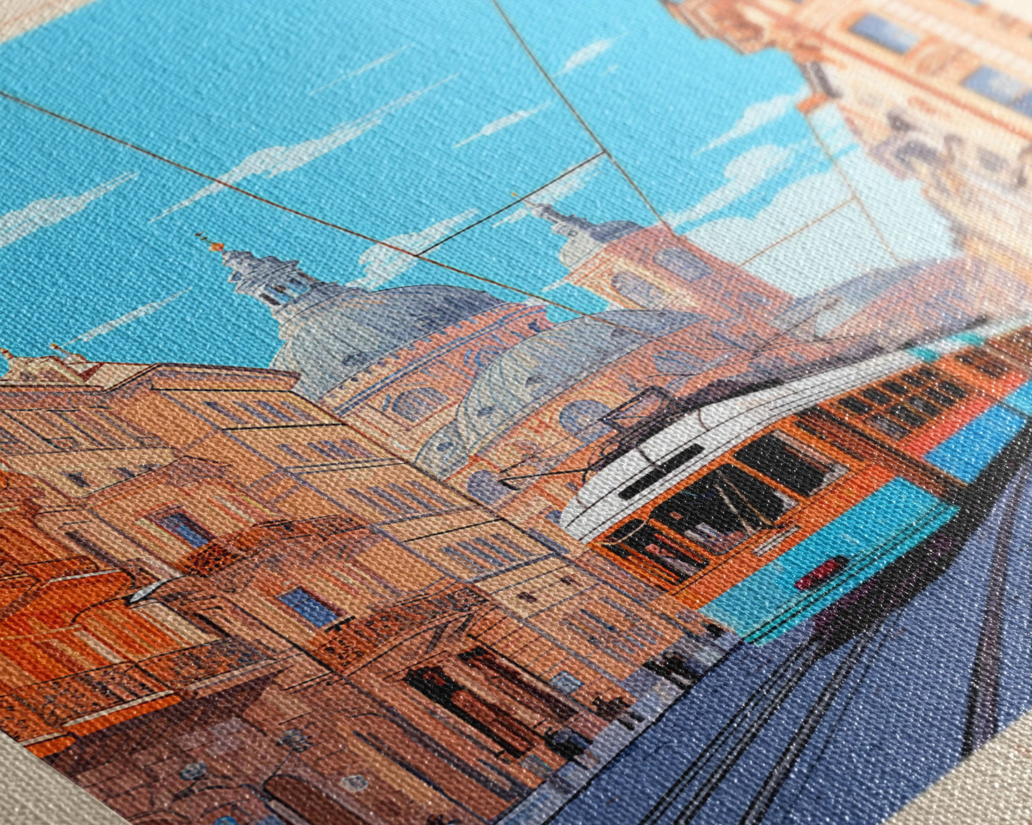 Lyon France Travel Poster Framed Canvas Print, Midcentury Modern Art, Pop Art Wall Decor, Scenic Bedroom Art, Office Decoration