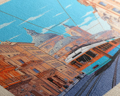 Lyon France Travel Poster Framed Canvas Print, Midcentury Modern Art, Pop Art Wall Decor, Scenic Bedroom Art, Office Decoration