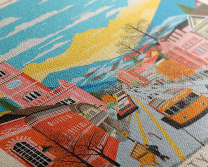 Michalovce Slovakia Travel Poster Framed Canvas Print, Midcentury Modern Art, Pop Art Wall Decor, Scenic Wall Art, Living Room Decoration, Office Art