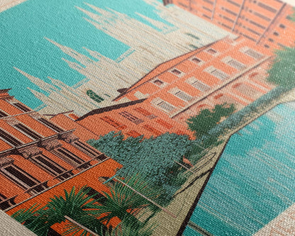 Milan Italy Travel Poster Framed Canvas Print, Midcentury Modern Art, Pop Art Wall Decor, Scenic Bedroom Art, Office Decoration