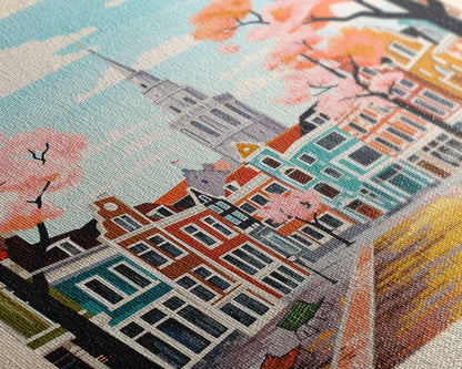 Nijmegen Netherlands Travel Poster Framed Canvas Print, Midcentury Modern Art, Pop Art Wall Decor, Scenic Living Room Art, Bedroom Gift