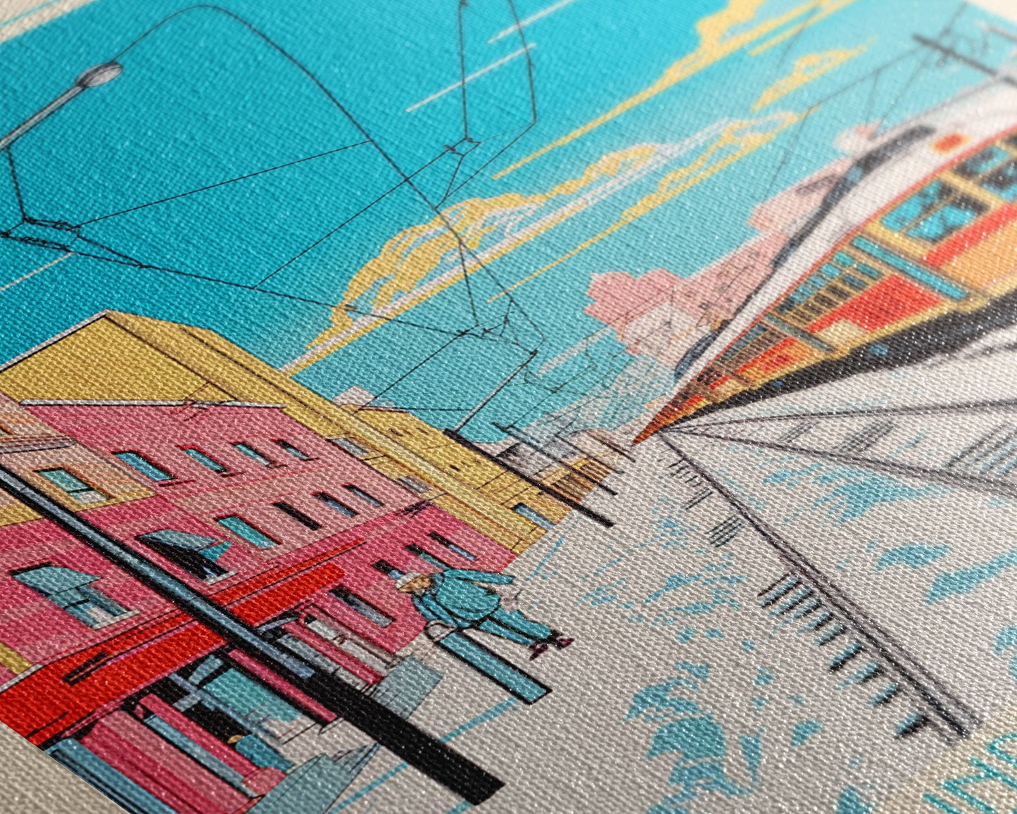 Nizhnekamsk Russia Travel Poster Framed Canvas Print, Midcentury Modern Art, Pop Art Wall Decor, Scenic Wall Art, Bedroom Decoration