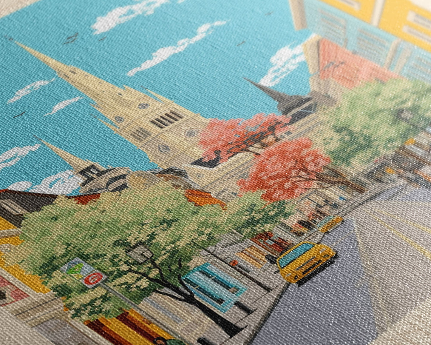 Novi Sad Serbia Travel Poster Framed Canvas Print, Midcentury Modern Art, Pop Art Wall Decor, Scenic Wall Art, Bedroom Decoration