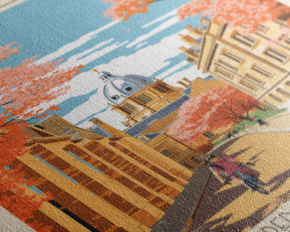 Nyiregyhaza Hungary Travel Poster Framed Canvas Print, Midcentury Modern Art, Pop Art Wall Decor, Scenic Wall Art, Living Room Decoration, Office Art