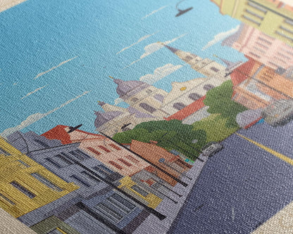 Panevėžys Lithuania Travel Poster Framed Canvas Print, Midcentury Modern Art, Pop Art Wall Decor, Scenic Living Room Art, Bedroom Gift