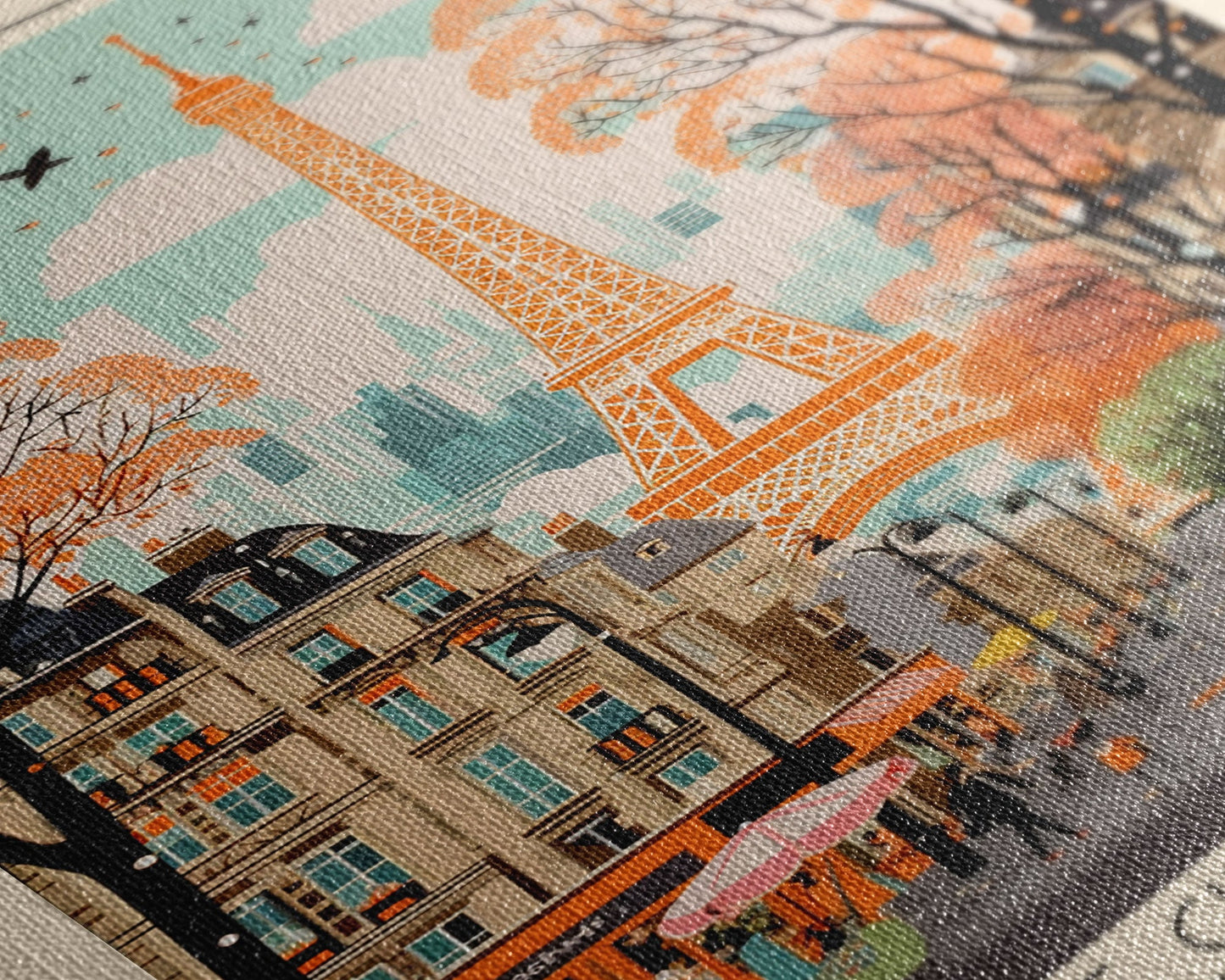 Paris France Travel Poster Framed Canvas Print, Midcentury Modern Art, Pop Art Wall Decor, Scenic Wall Art, Living Room Decoration, Office Gift