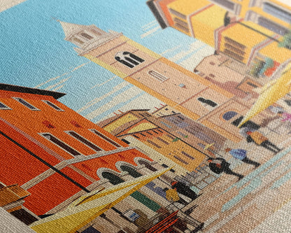 Parma Italy Travel Poster Framed Canvas Print, Midcentury Modern Art, Pop Art Wall Decor, Scenic Wall Art, Bedroom Decoration