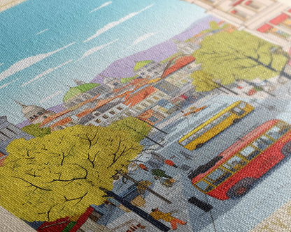 Plovdiv Bulgaria Travel Poster Framed Canvas Print, Midcentury Modern Art, Pop Art Wall Decor, Living Room Art, Home Decoration