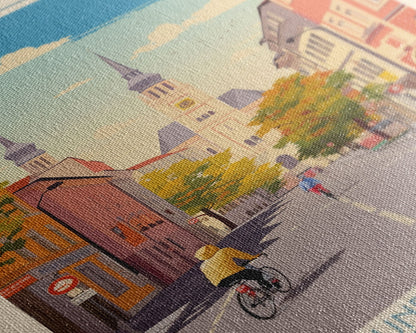 Prievidza Slovakia Travel Poster Framed Canvas Print, Midcentury Modern Art, Pop Art Wall Decor, Scenic Wall Art, Living Room Decoration, Office Art