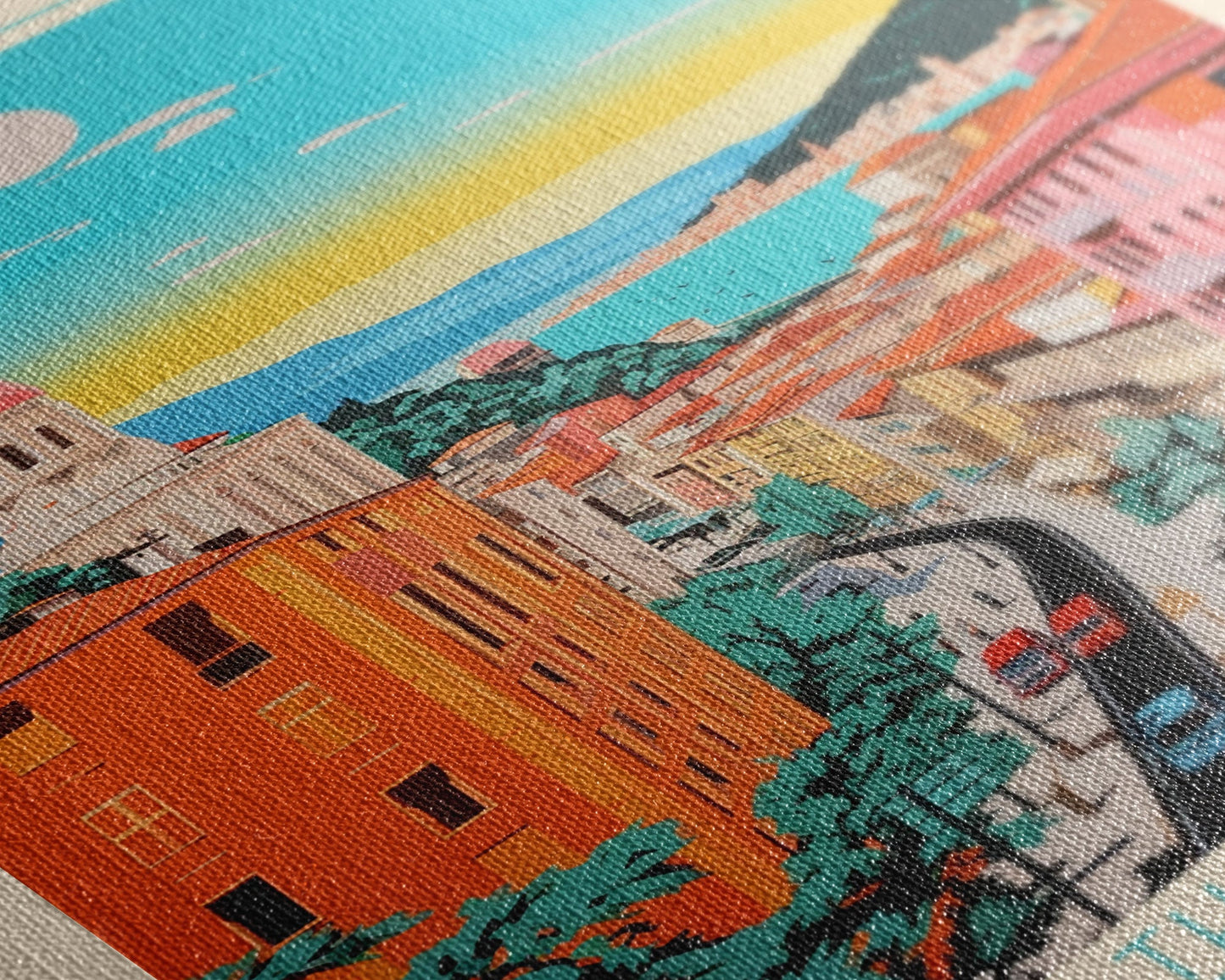 Rijeka Croatia Travel Poster Framed Canvas Print, Midcentury Modern Art, Pop Art Wall Decor, Scenic Wall Art, Living Room Decoration, Office Art