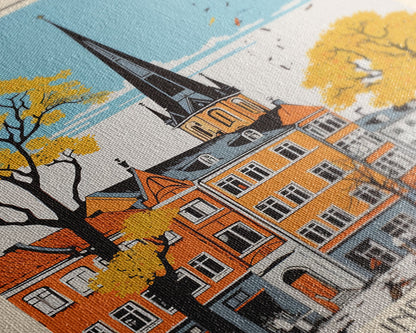 Roskilde Denmark Travel Poster Framed Canvas Print, Midcentury Modern Art, Pop Art Wall Decor, Scenic Living Room Art, Bedroom Gift