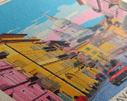 Turin Italy Travel Poster Framed Canvas Print, Midcentury Modern Art, Pop Art Wall Decor, Living Room Art, Home Decoration