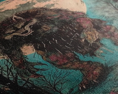 Halloween Horror Full Moon Werewolf Framed Canvas Print, Wall Art, Living Room Decor, Halloween Decor, Spooky Wall Hanging, Haunted House