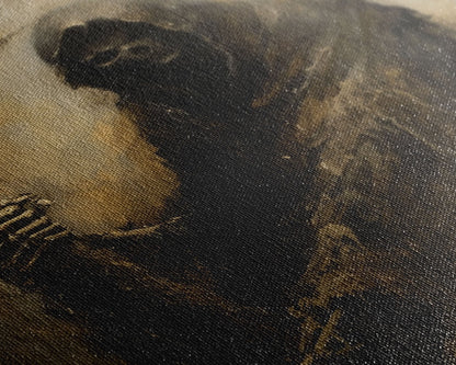 Haunting Grim Reaper with Scythe - Dark Halloween Nightmare Gothic Art Framed Canvas Print, Spooky Wall Decor