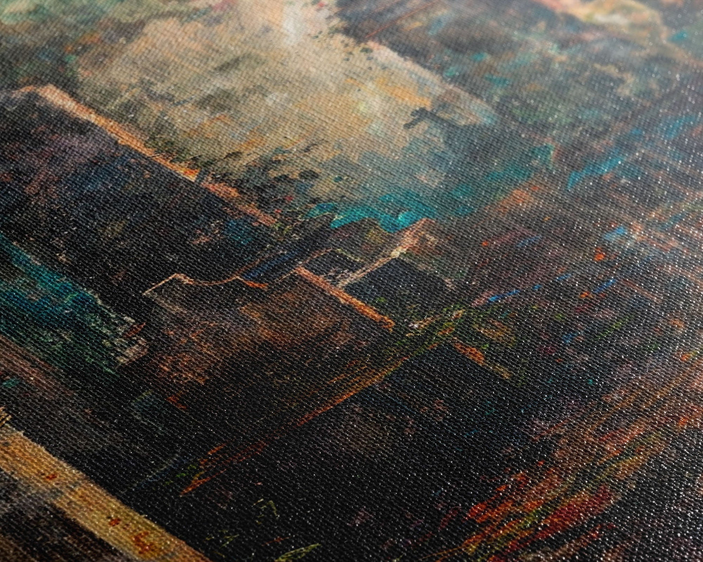 Düstere Friedhofskunst für Halloween, Gruselfriedhof, Spukfriedhof, unheimliche Grabsteine, dunkle Kunstwerke, gerahmter Leinwanddruck