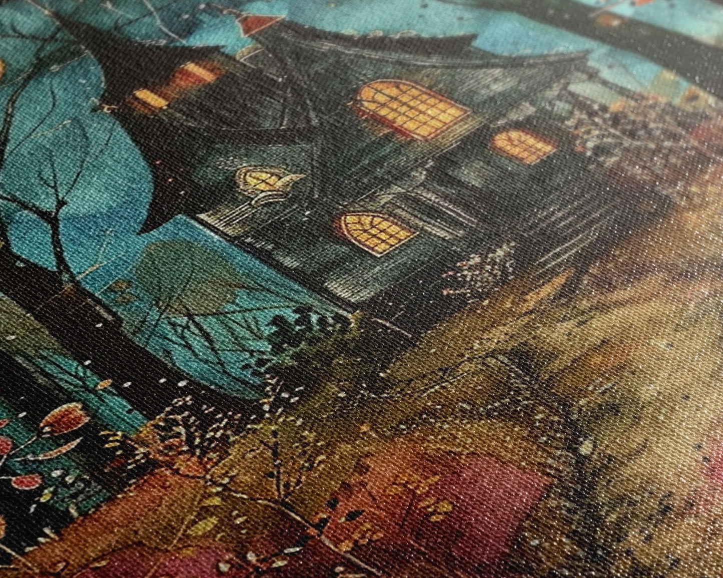 Enchanted Forest Pathway Framed Canvas Print, Haunted Woods Art, Halloween Night, Spooky Path Decor, Mysterious Artwork, Framed Canvas Print