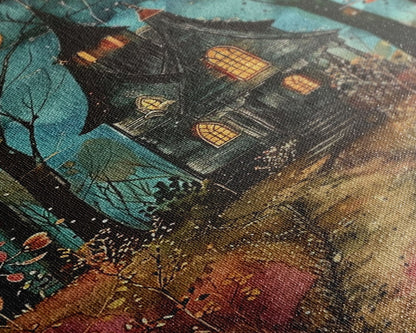 Enchanted Forest Pathway Framed Canvas Print, Haunted Woods Art, Halloween Night, Spooky Path Decor, Mysterious Artwork, Framed Canvas Print