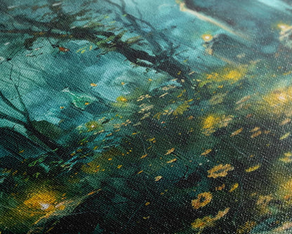 Haunted Forest Cemetery Framed Canvas Print, Wall Art, Spooky Graveyard Art, Eerie Home Decor Halloween Forest Painting Halloween Decoration