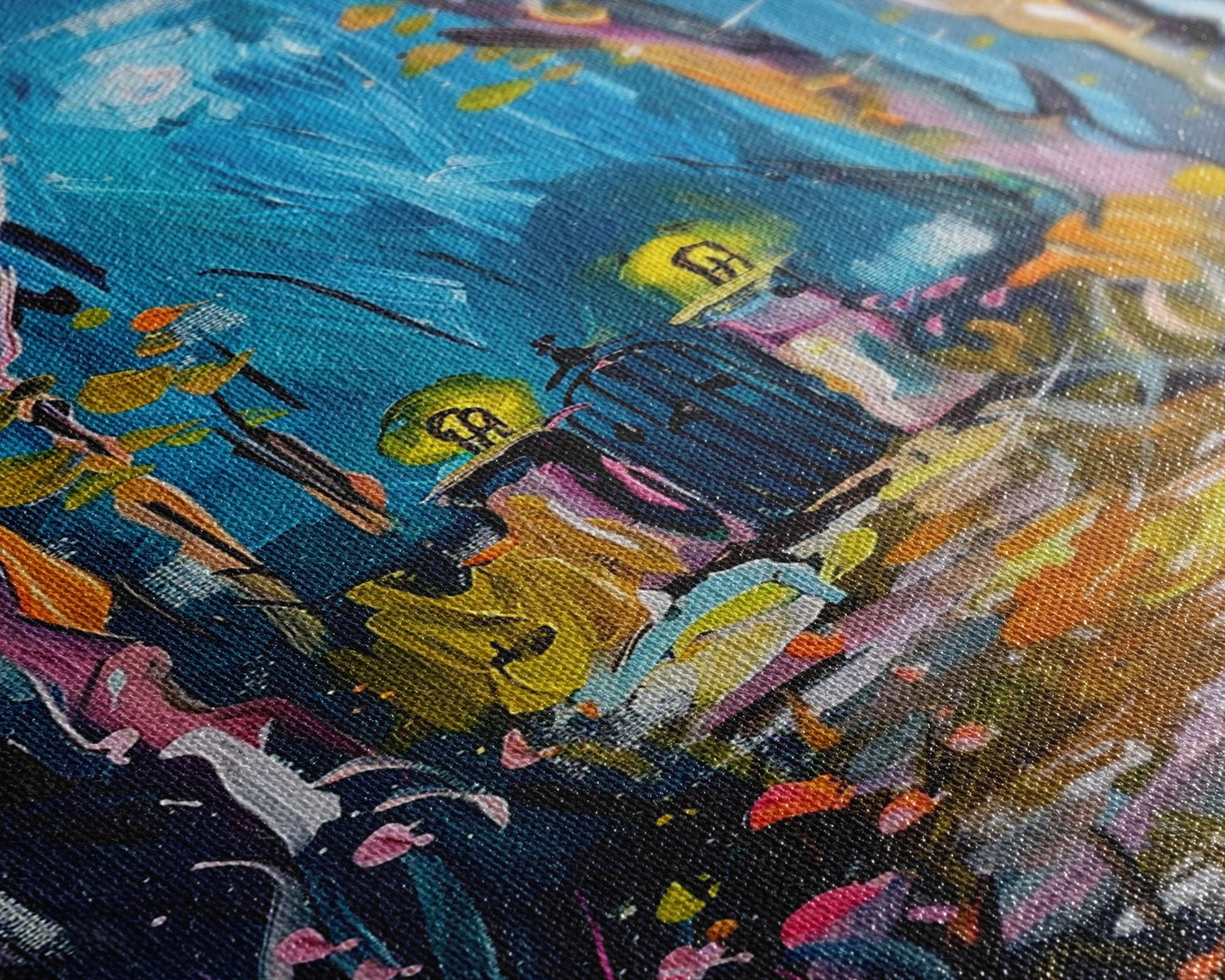 Mystical Cemetery with Glowing Flowers Framed Canvas Print, Wall Art, Halloween Graveyard Art, Enchanted Forest Decor, Spooky Artwork