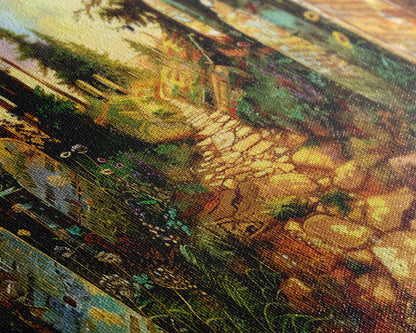 Haunted Cemetery In The Springtime, Framed Canvas Print, Colorful Halloween Decor, Halloween Wall Art