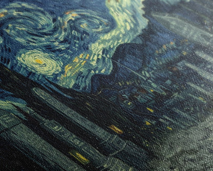 Haunted Graveyard Framed Canvas Print, Starry Night Van Gogh Inspired Halloween Decor, Spooky Vibes Halloween Gift