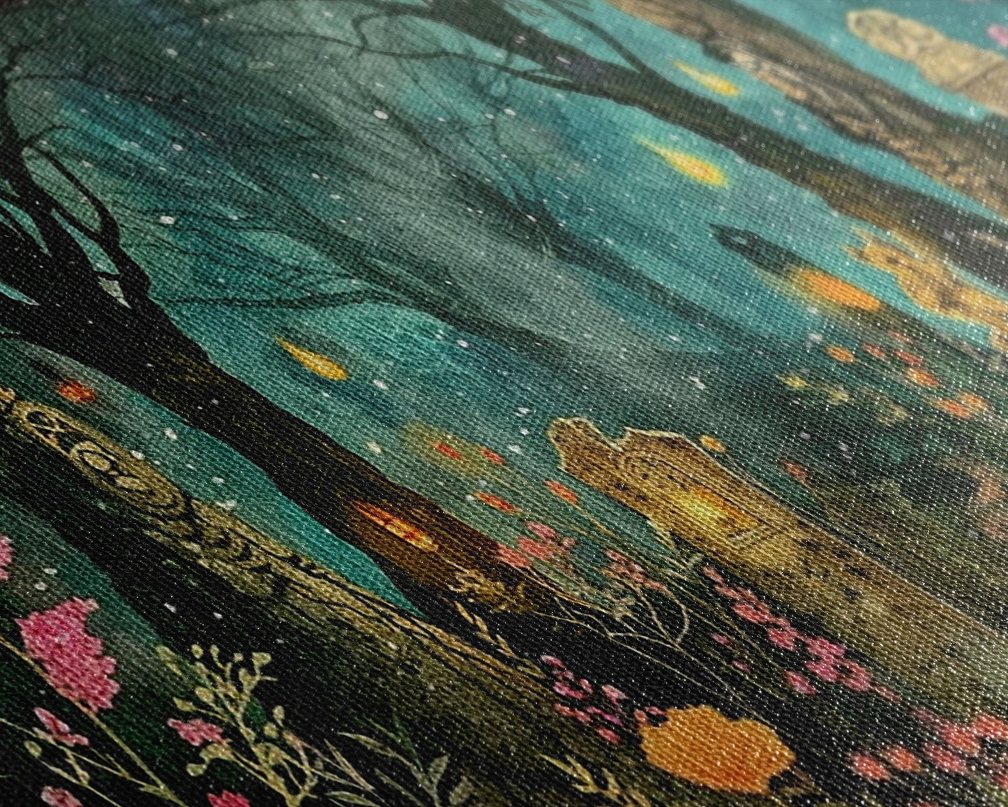 Haunted Cemetery In The Forest Framed Canvas Print, Halloween Decor, Halloween Prop Wall Art