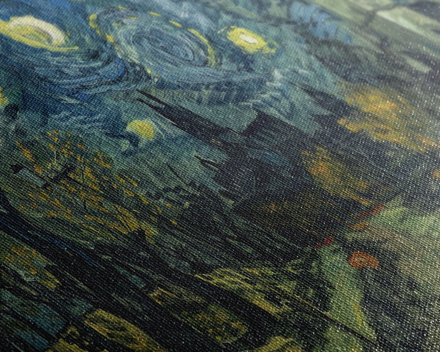 Haunted Halloween Cemetary, Starry Night Inspired Halloween Decor, Framed Canvas Print, Halloween Props