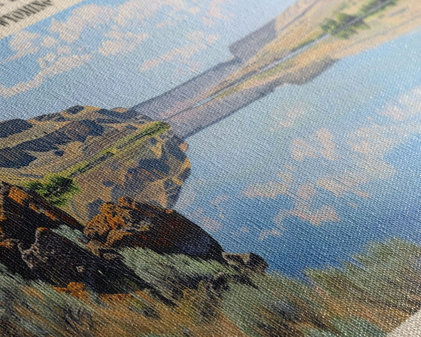 Boysen Reservoir Wyoming Framed Canvas Print, Lake House Art, Panoramic Wall Art, Travel Poster, Minimalist Lake Painting, Home Decor