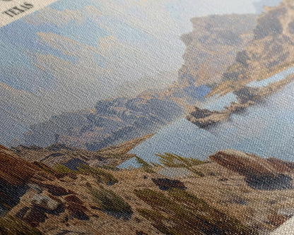 Choke Canyon Reservoir Framed Canvas Print, Panoramic Lake House Decor, Wide Wall Art, Travel Poster, Modern Lake Painting, Nature Art