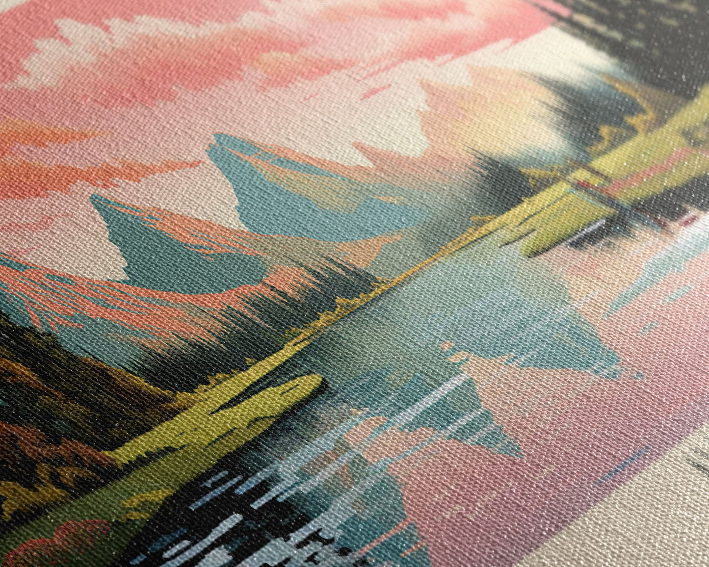 Alice Lake Idaho Framed Canvas Print, Panoramic Wall Art, Midcentury Modern, Pop Art, Travel Poster, Lake House Decor