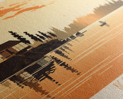 Big Spirit Lake Iowa Framed Canvas Print, Panoramic Wall Art, Midcentury Modern, Pop Art, Travel Poster, Scenic Lake House Art, Bedroom Decor