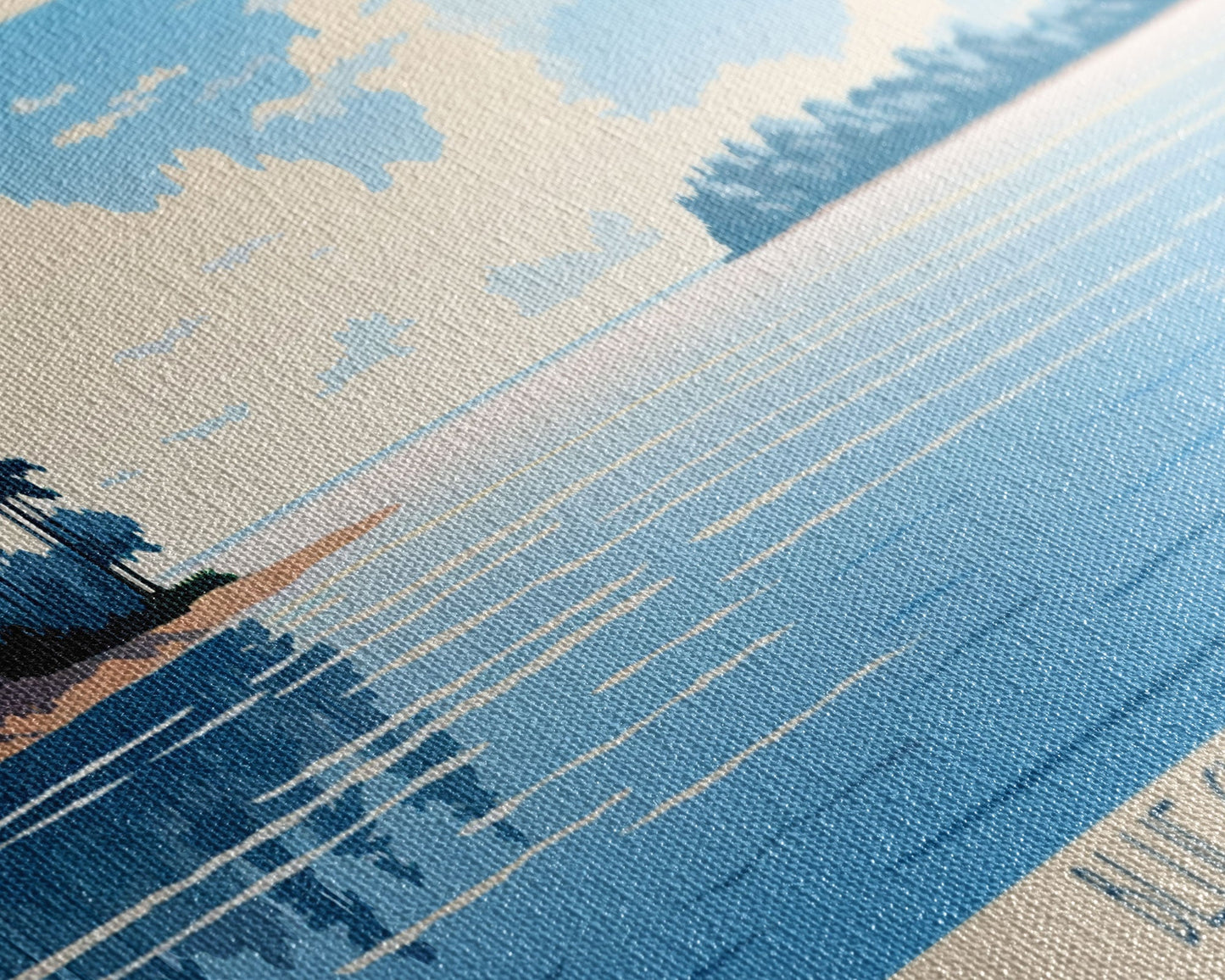 Blue Cypress Lake Florida Framed Canvas Print, Panoramic Wall Art, Midcentury Modern, Pop Art, Travel Poster, Scenic Living Room Art, Lake House Decor